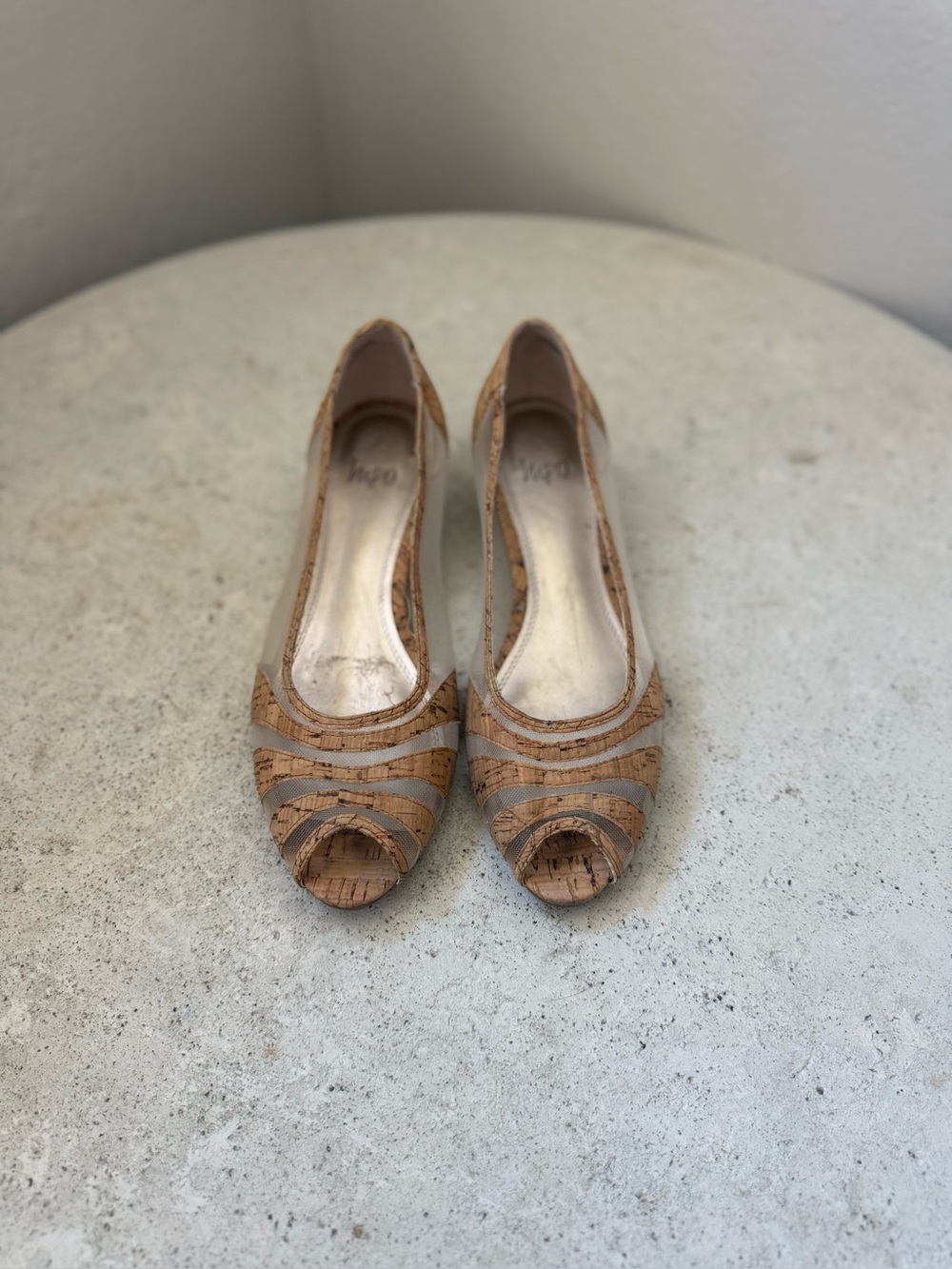 Impo Cork Peep-Toe Flats in Natural Tan and Beige